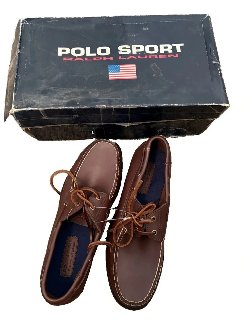Polo by Ralph Lauren Brown Leather Boat Shoes with Blue Insoles